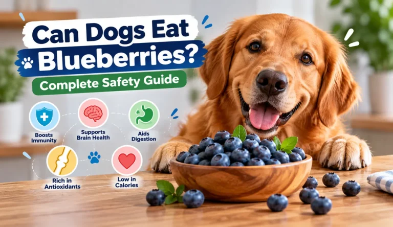 olden retriever with fresh blueberries, illustrating the benefits and safety of feeding blueberries to dogs